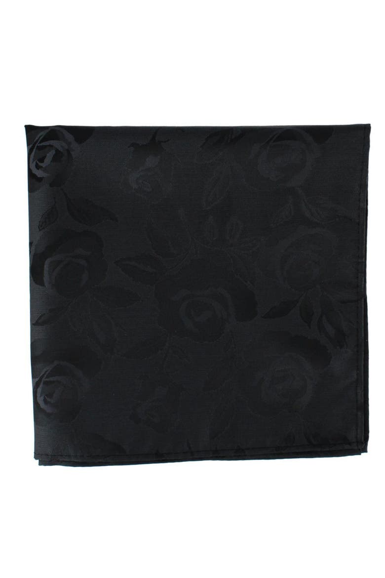 Rose Print Tone on Tone Tie & Pocket Square Bundle, Alternate, color, Black
