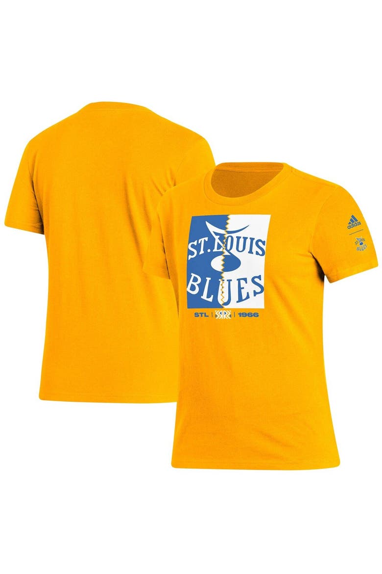 Women's adidas Gold St. Louis Blues Reverse Retro 2.0 Playmaker T-Shirt, Main, color, Gold