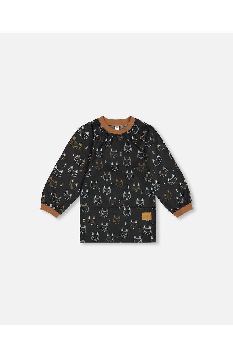 Deux par Deux Little Boy's School Apron Black Printed Fox, Main, color,