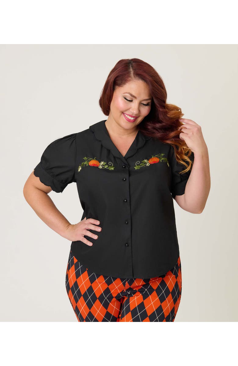 Smak Parlour Plus Size Embriodered Puff Sleeve Top, Alternate, color, Black