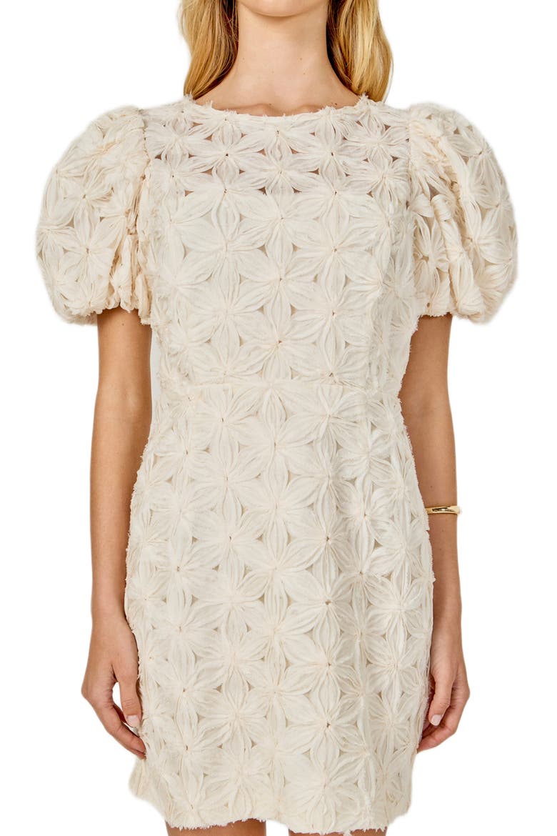 Texture Puff Sleeve Minidress, Alternate, color, CREAM