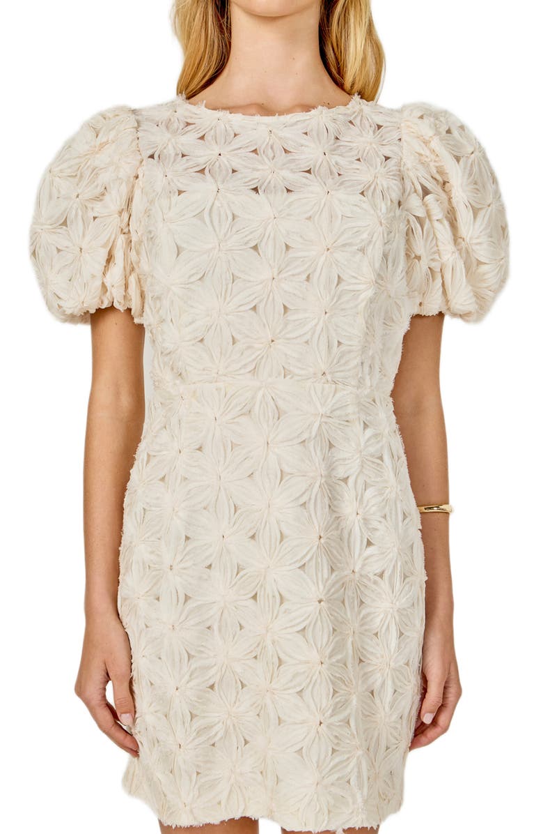 Endless Rose Texture Puff Sleeve Minidress, Alternate, color, Cream