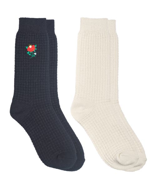 Ed Hardy Womens Rose Embroidery Waffle Knit Slouchy Sock 2-pack In Black