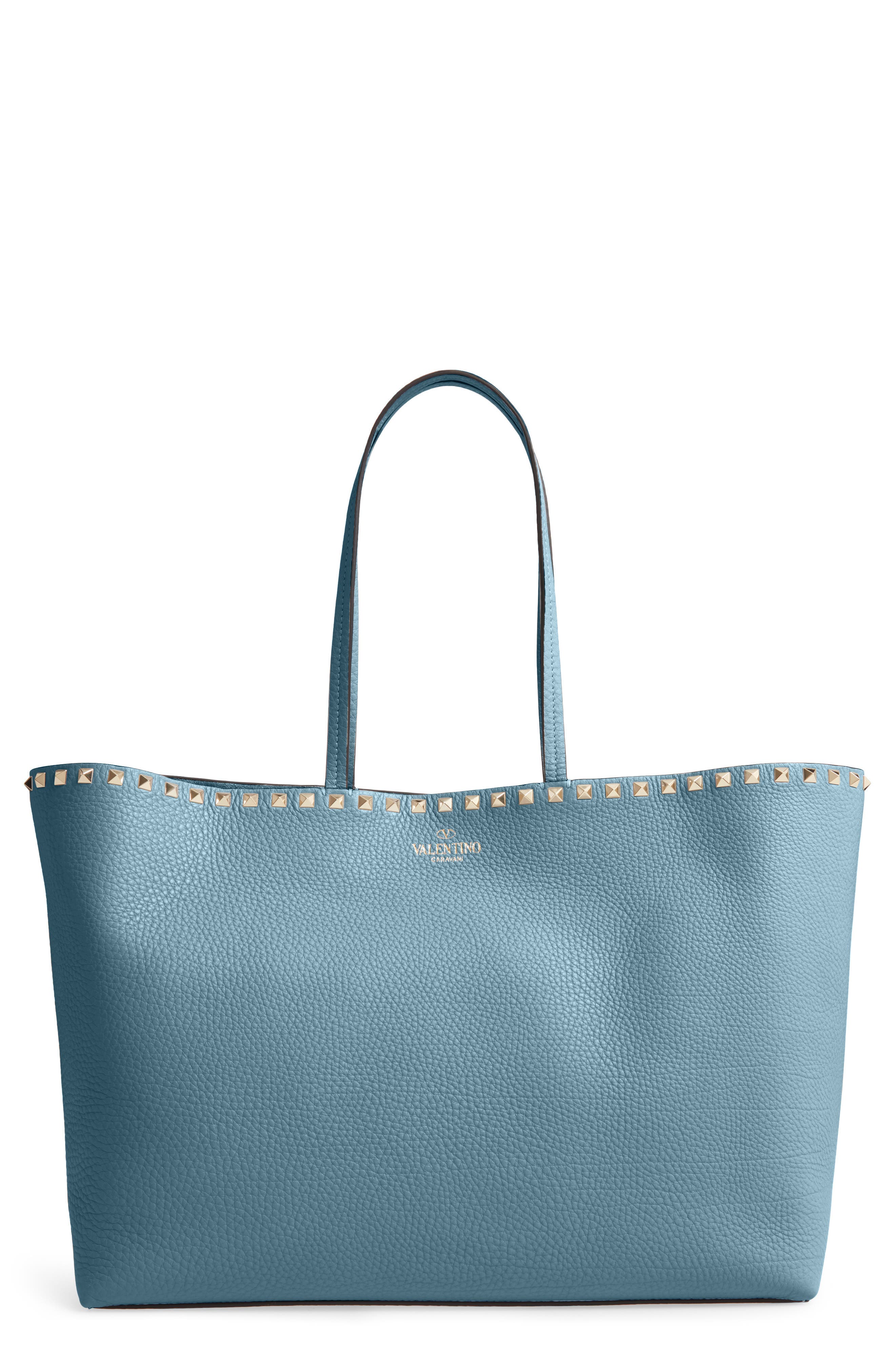 Rockstud Leather Tote, Main, color, AMADEUS