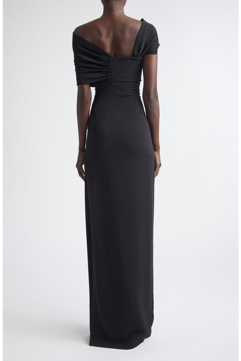 Draped Sleeve Stretch Cady Gown, Alternate, color, BLACK