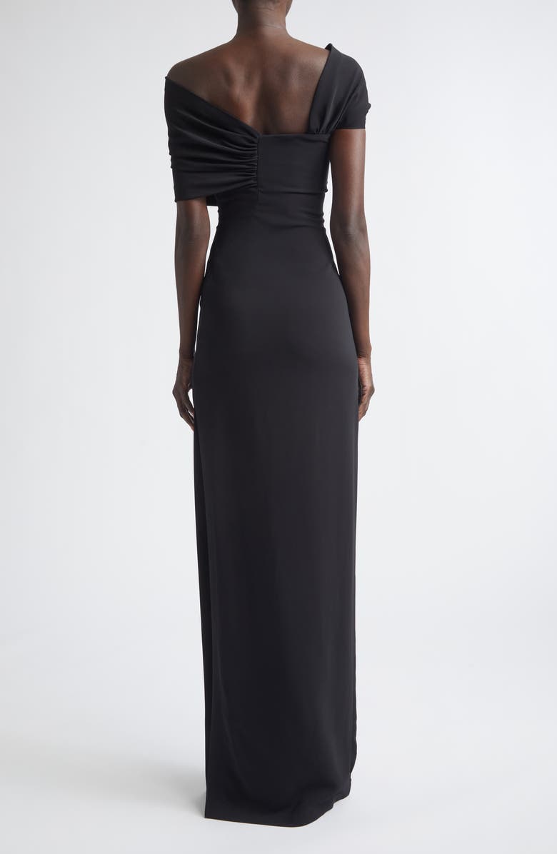 Oscar de la Renta Draped Sleeve Stretch Cady Gown, Alternate, color, Black