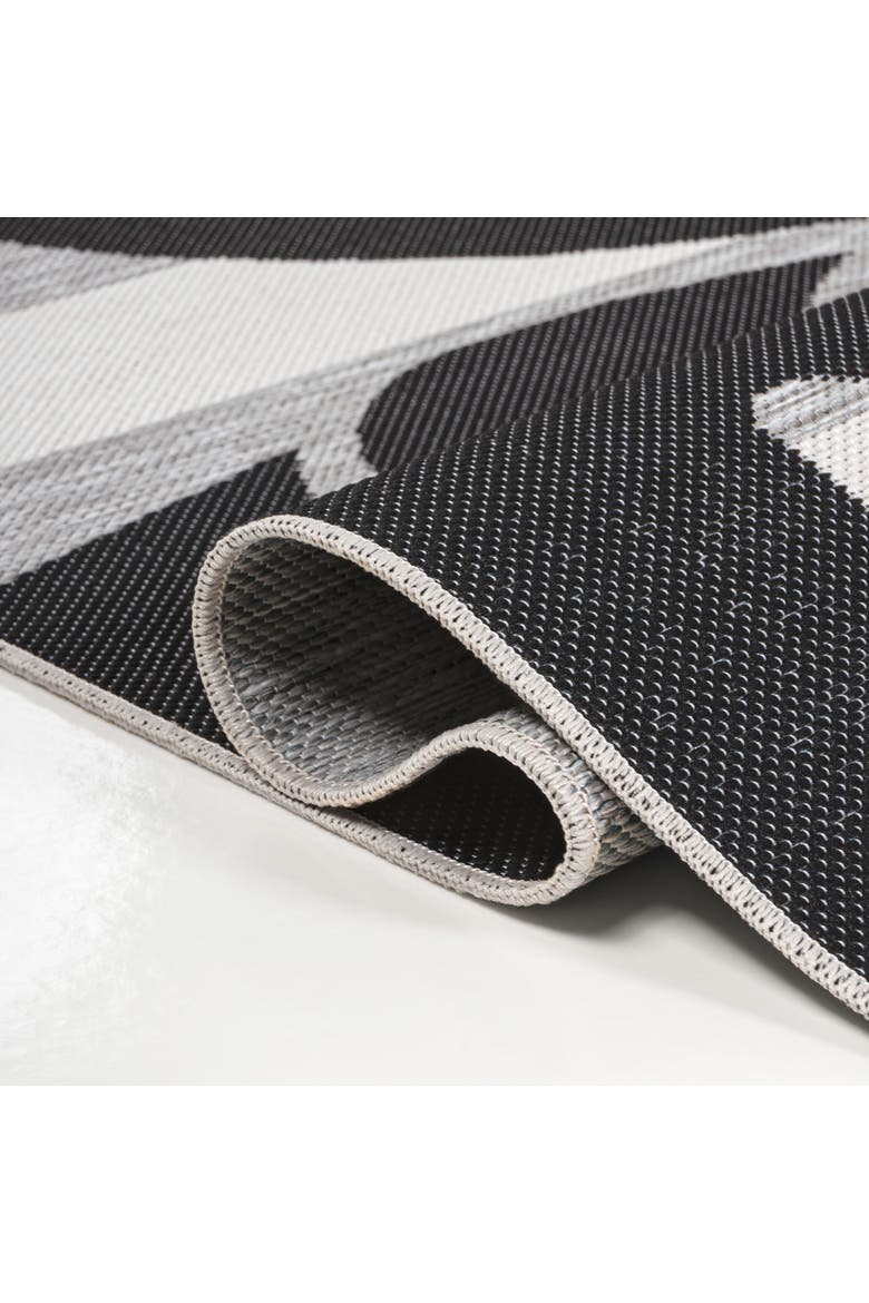 Allison Classic Beach Stripe and Monstera Leaf Indoor/Outdoor Rug, Alternate, color, Black/Gray