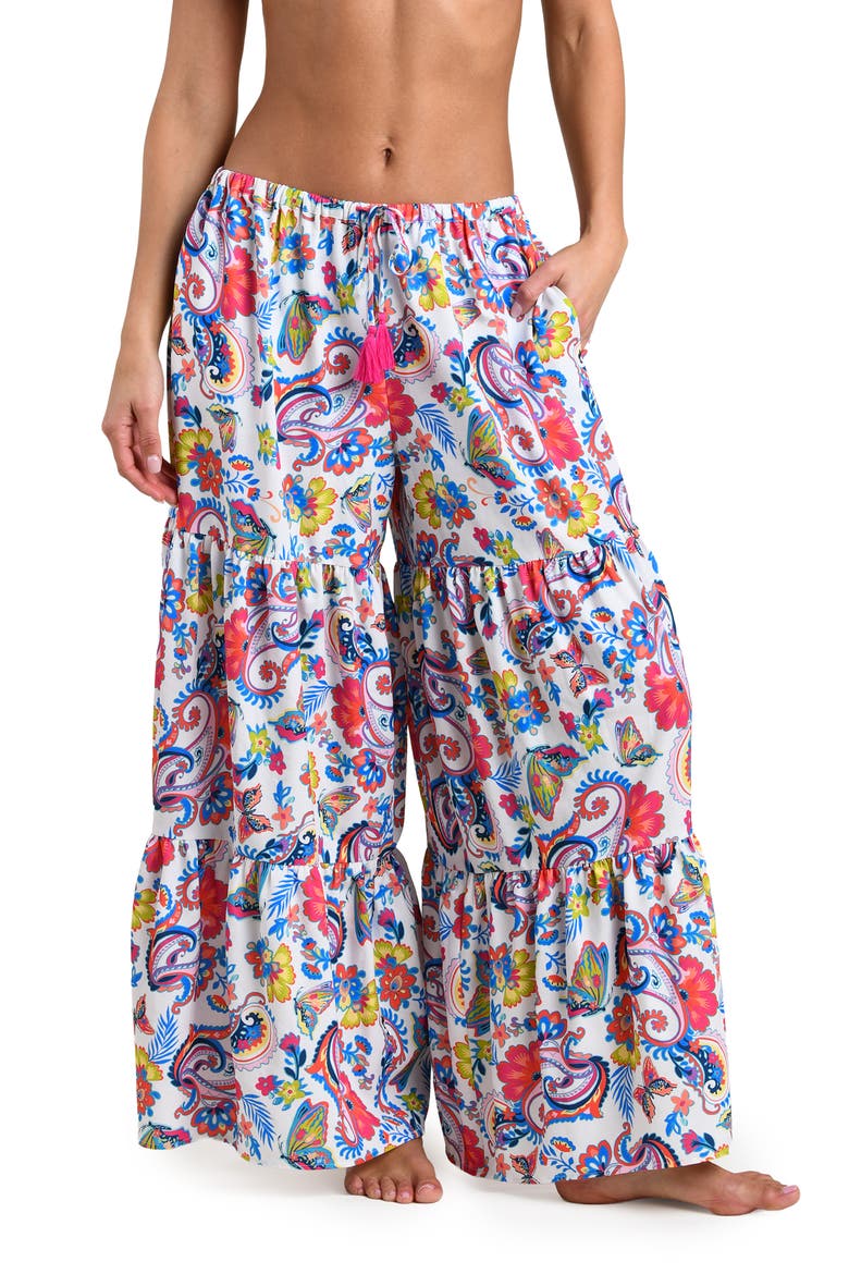 Butterfly High Tiered Cover-Up Pants, Alternate, color, MULTI