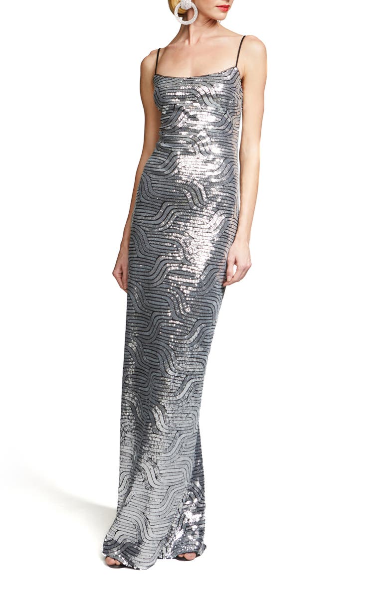 HALSTON Reine Deco Sequin Gown, Alternate, color, 