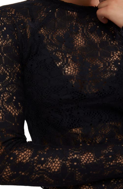 Free People In The Meadow Semisheer Cotton Blend Lace T-shirt In Black