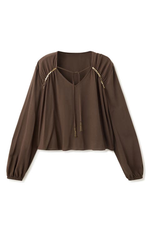 Sequined Tie Neck Top