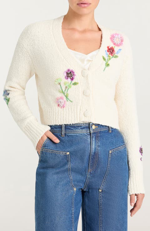 Solene Floral Embellished Bouclé Cardigan