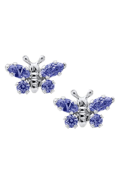 Butterfly Birthstone Sterling Silver Earrings (Baby)