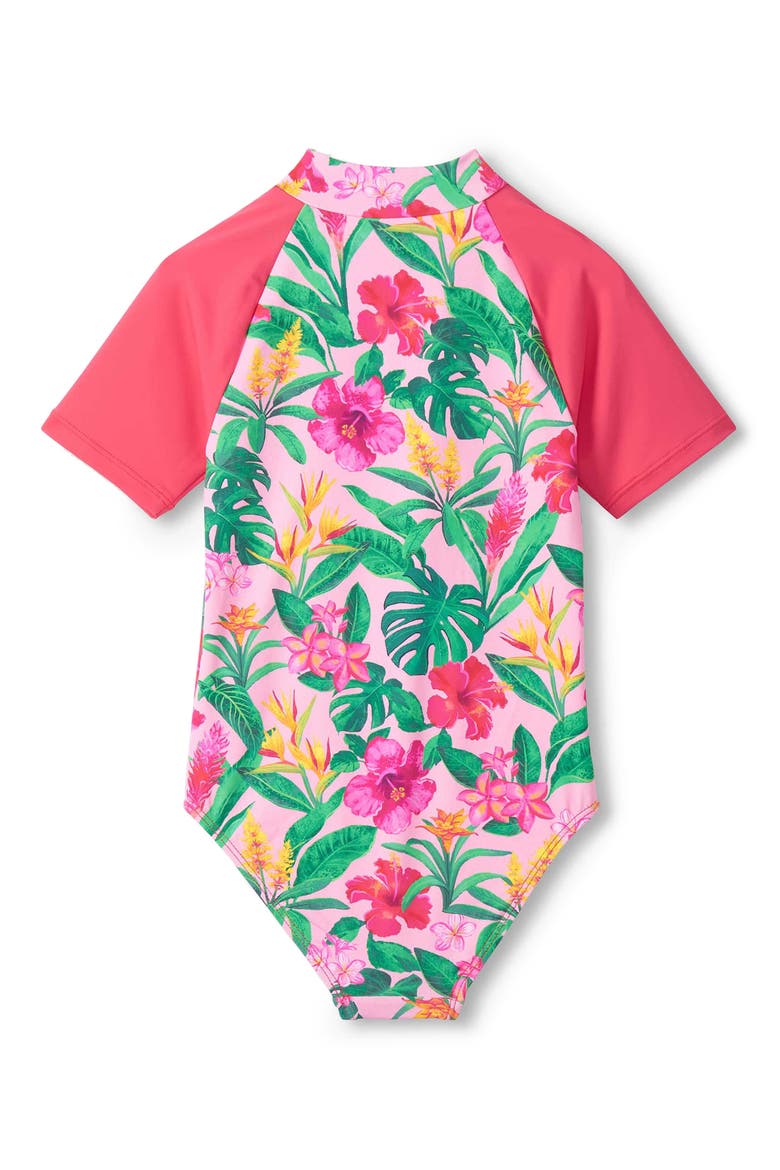 Kids' Tropical Floral Raglan Sleeve One-Piece Swimsuit, Alternate, color, CANDY PINK