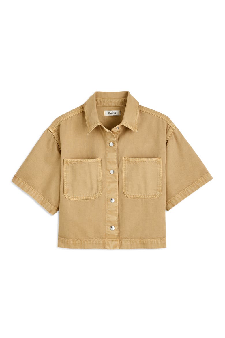 Boxy Crop Button-Up Shirt in Airy Denim, Alternate, color, FAWN