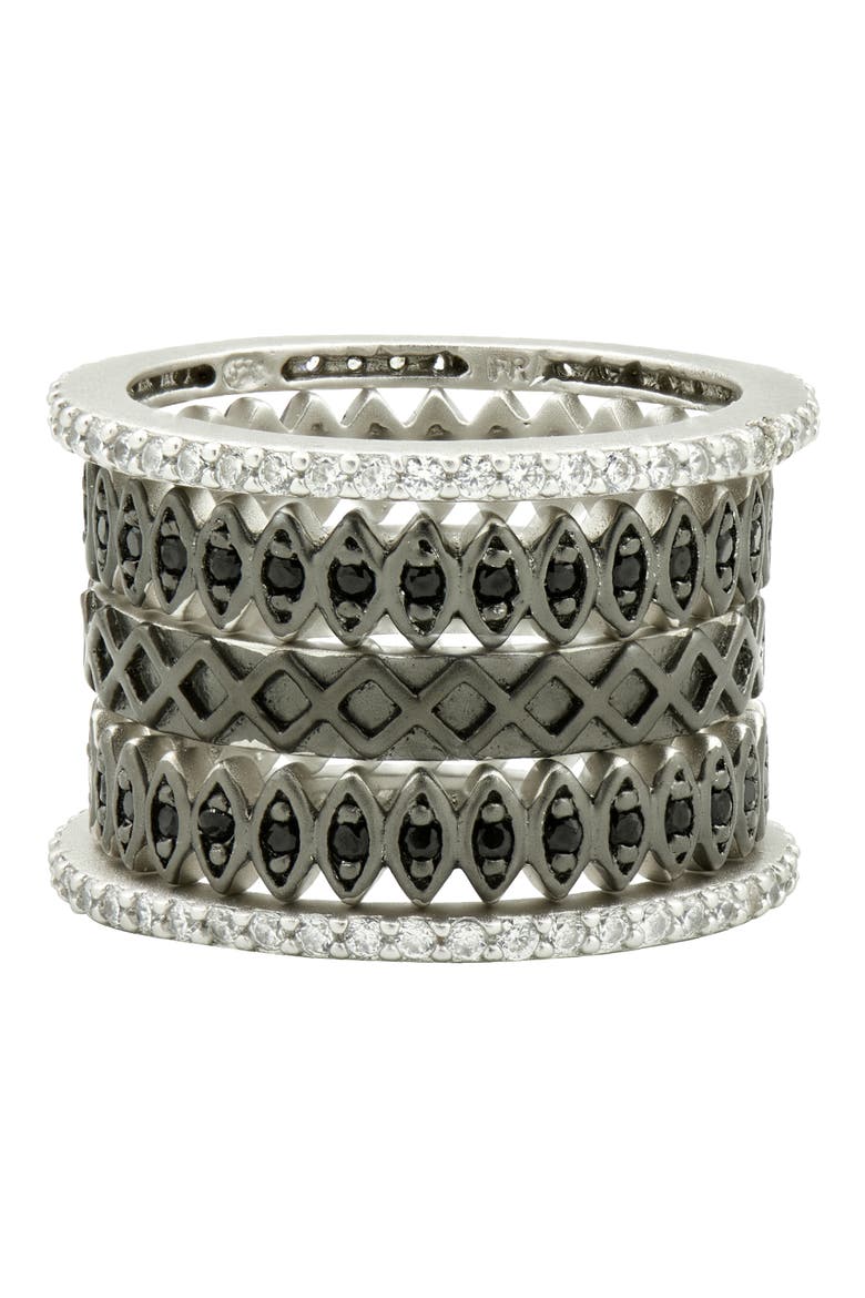 Two-Tone Set of 5 Rings, Main, color, SILVER/ BLACK