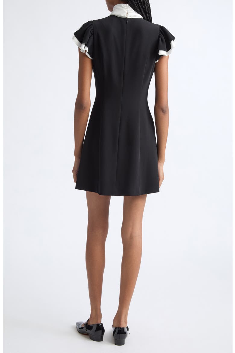 Sarya Flounce Sleeve Dress, Alternate, color, BLACK/ IVORY