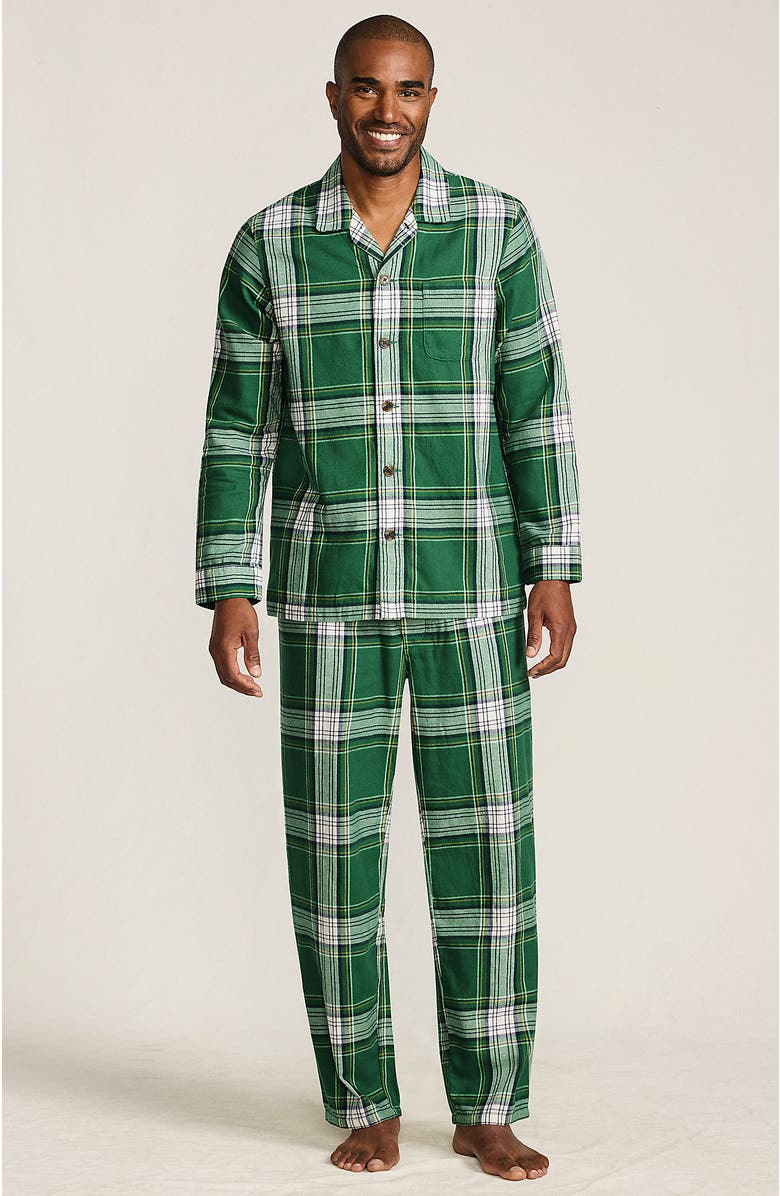 Lands' End Flannel Pajama Set, Main, color, Light Emerald Plaid