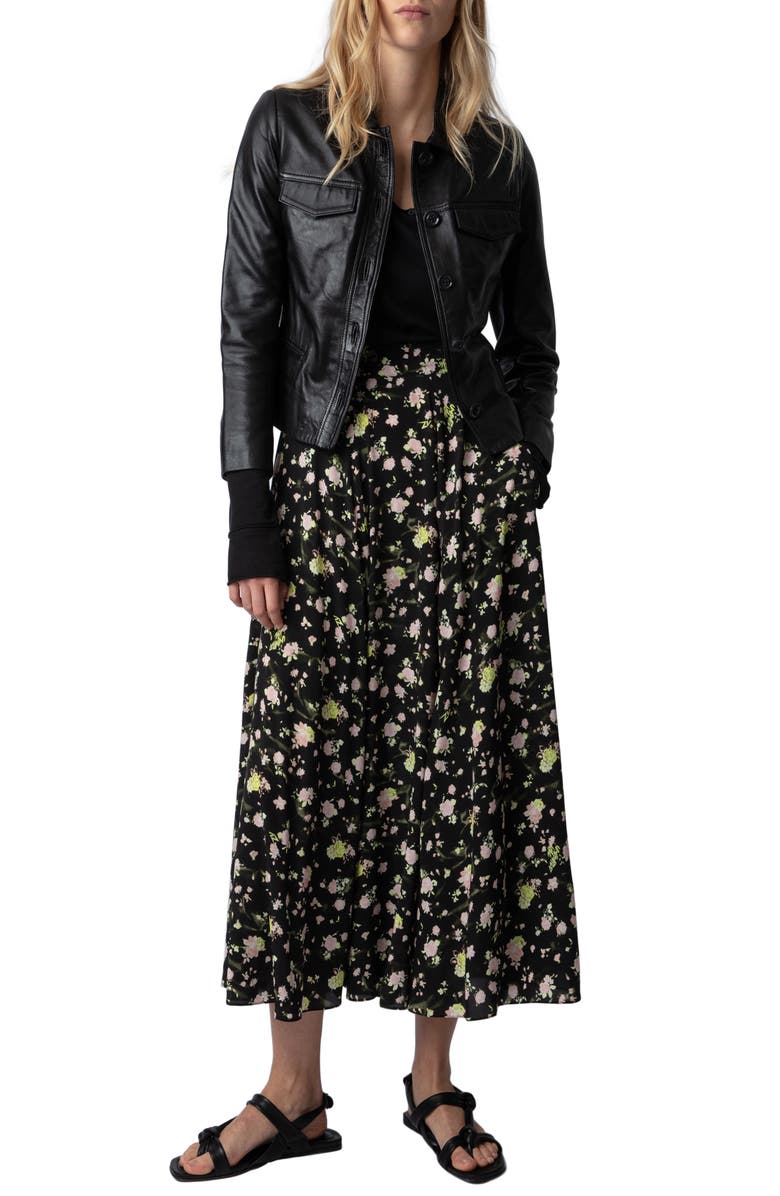 Zadig & Voltaire Joyo Rose Print Midi Skirt, Alternate, color, 