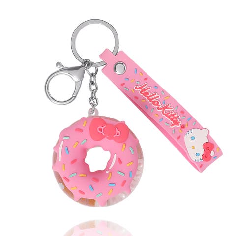Donut Keychain with Pink Strap and Sprinkles