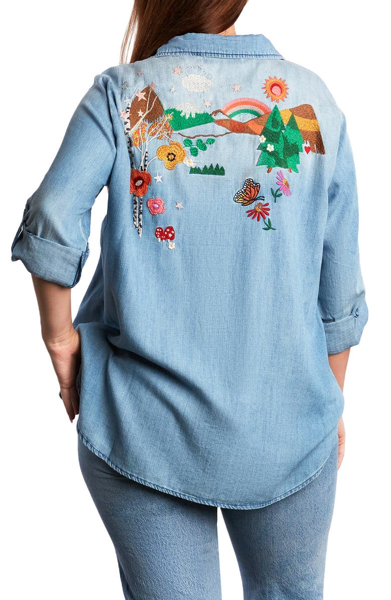 Billy T Happy Place Embroidered Denim Shirt, Alternate, color, 