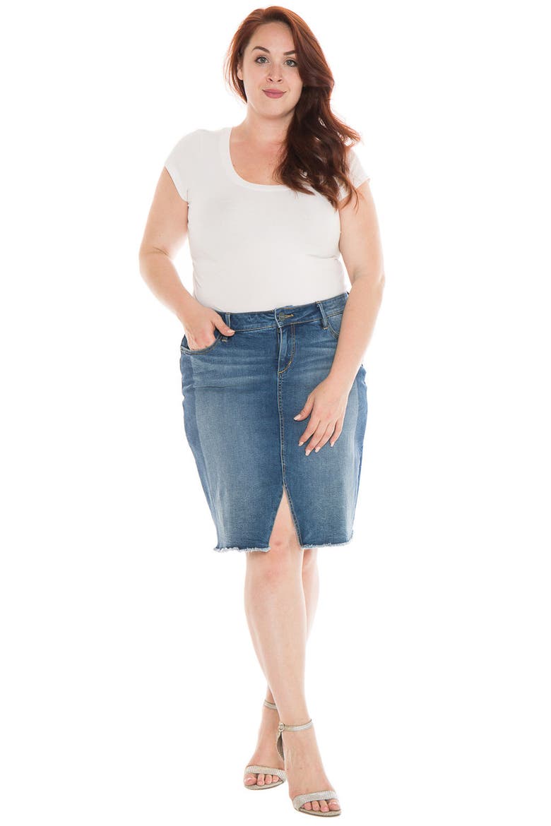 Shadow Mix Frayed Denim Skirt, Alternate, color, GWEN
