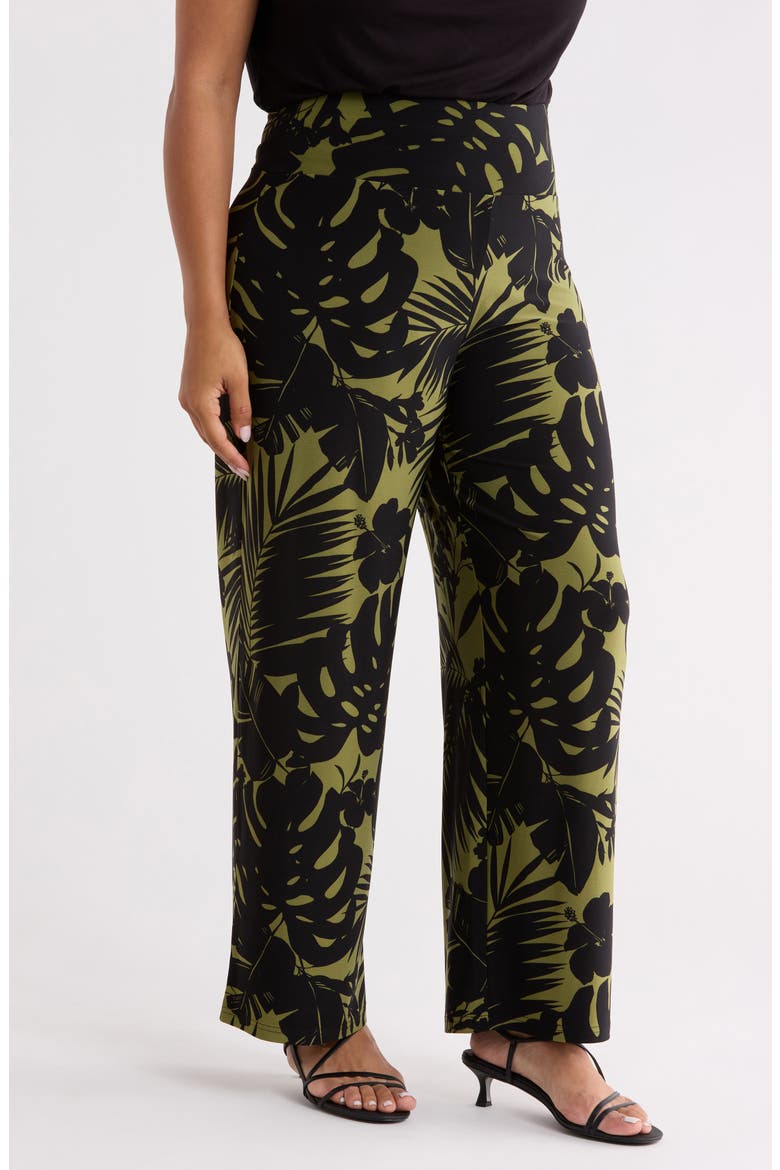 Tropical Print High Waist Wide Leg Palazzo Pants, Alternate, color, BAY LEAF / ANNE BLACK