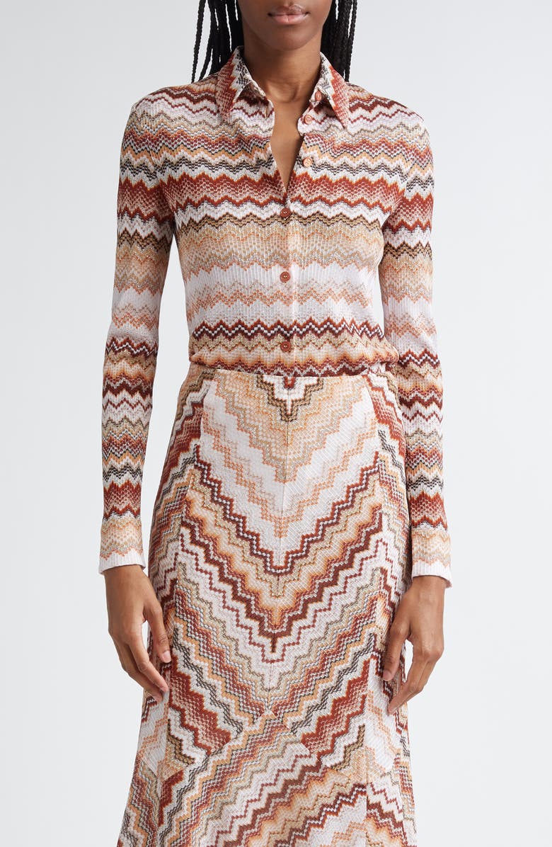 Missoni Metallic Zigzag Button-Up Shirt, Main, color, 