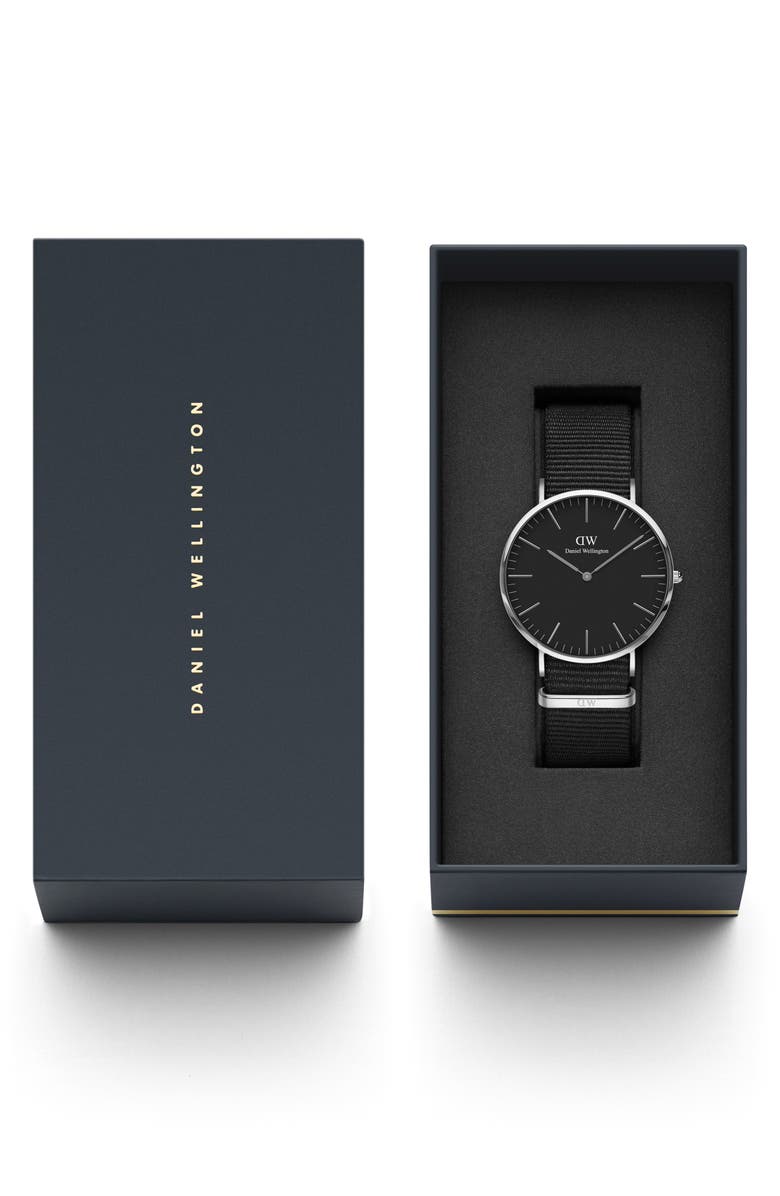 Daniel Wellington Classic Cornwall NATO Strap Watch, 40mm, Alternate, color, Silver/ Black