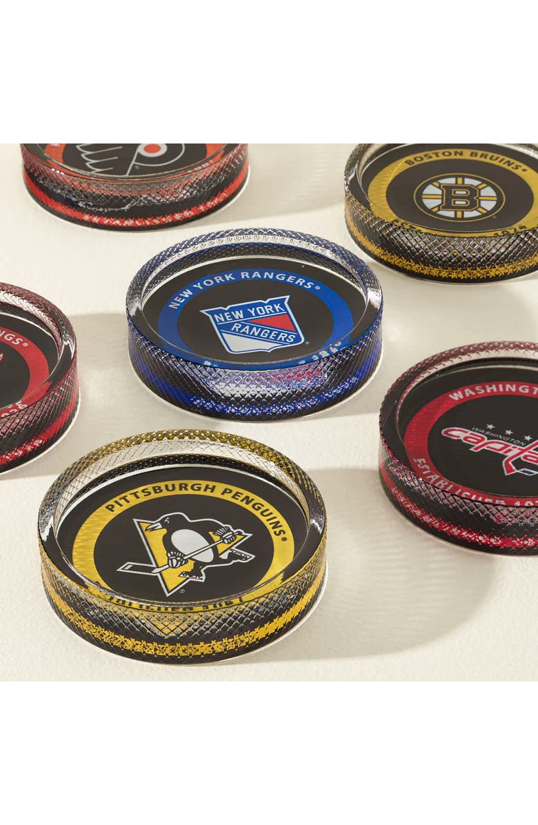 Uncommon Goods NHL Puck-Shaped Glass Coaster Set, Alternate, color, Blue, Red, White
