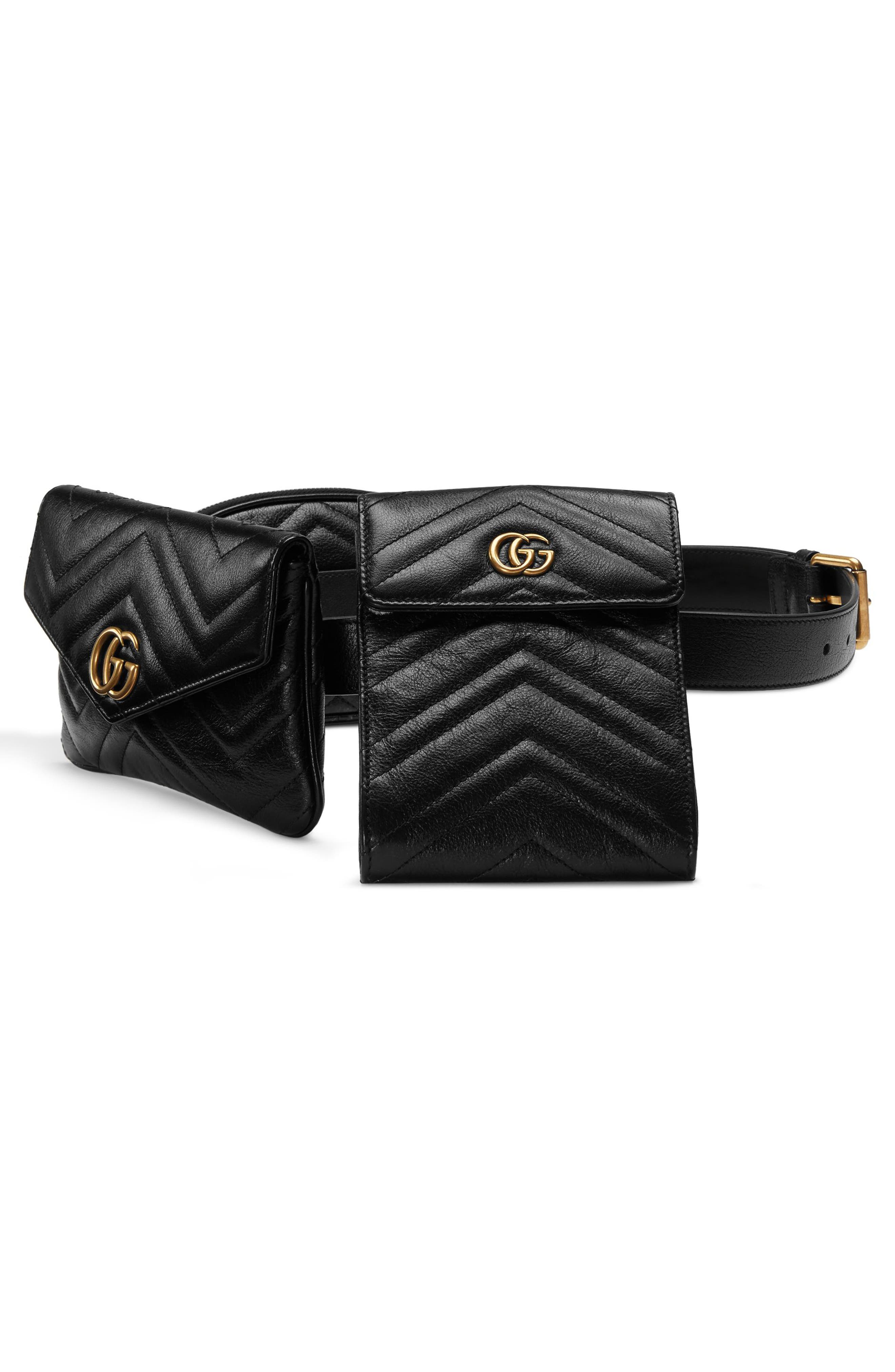 Gucci GG Marmont 2.0 Matelassé Triple Pouch Leather Belt Bag, Alternate, color, 