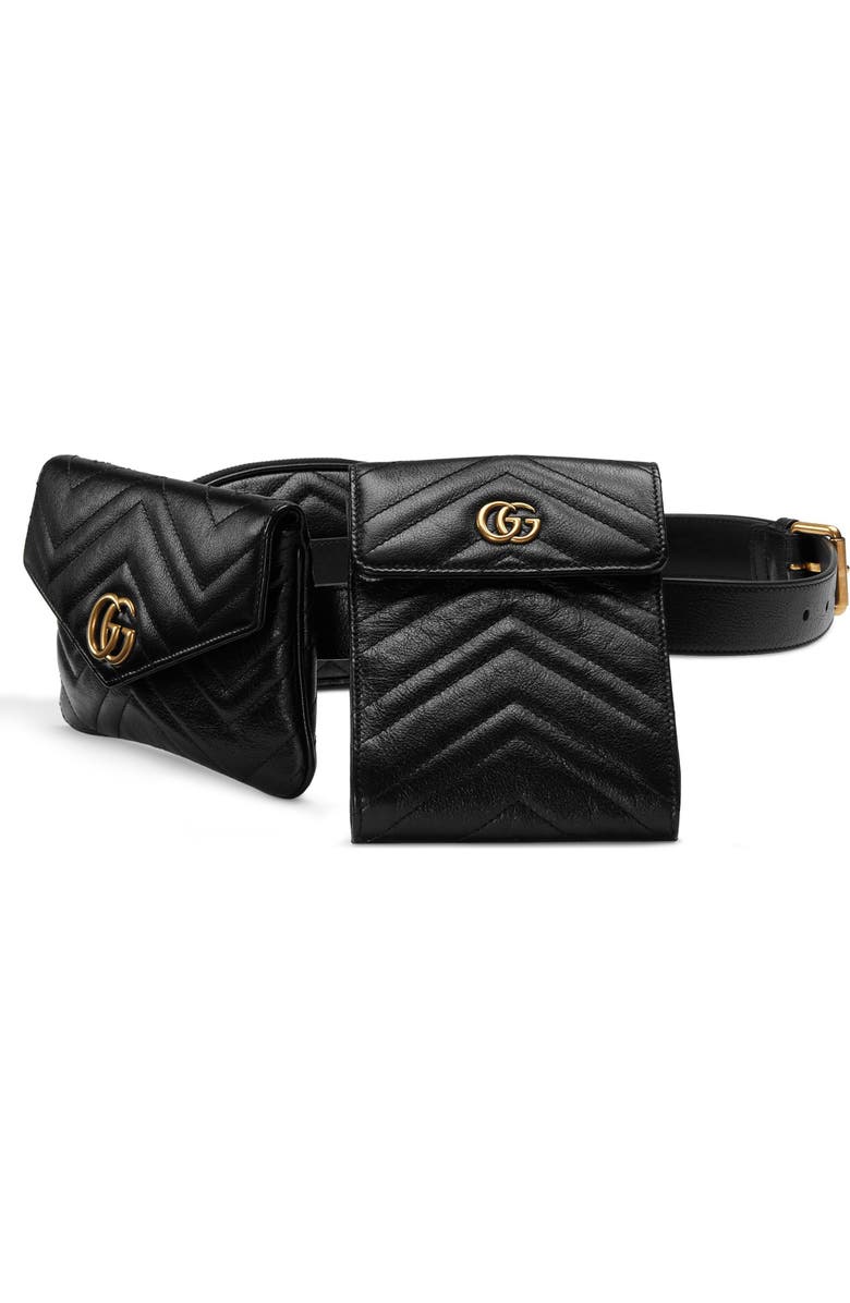 Gucci GG Marmont 2.0 Matelassé Triple Pouch Leather Belt Bag, Alternate, color,