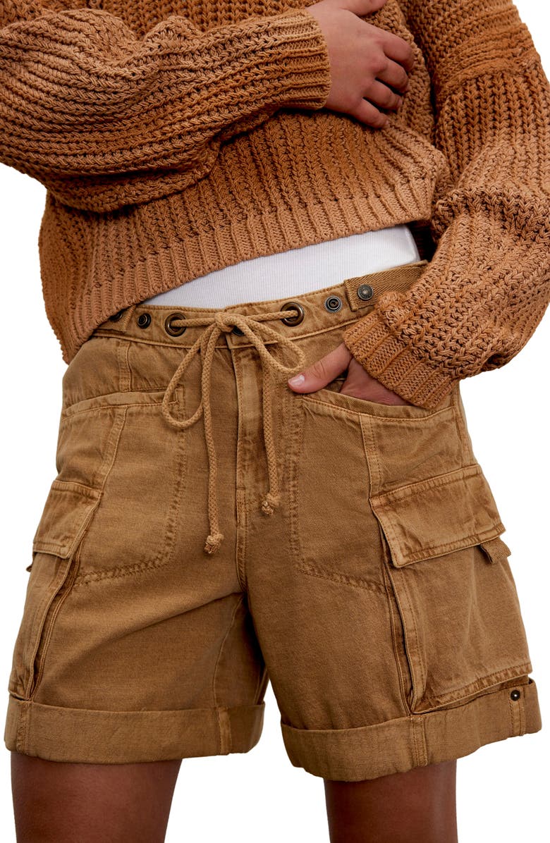 Free People Frankie Low Rise Roll Hem Cargo Shorts, Main, color, Iced Coffee