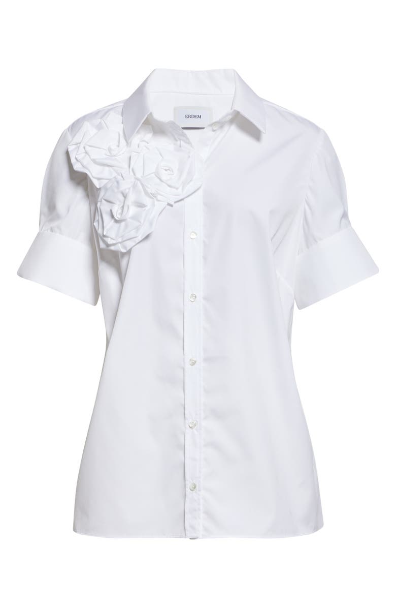 Erdem Rosette Cotton Button-Up Shirt, Main, color, 