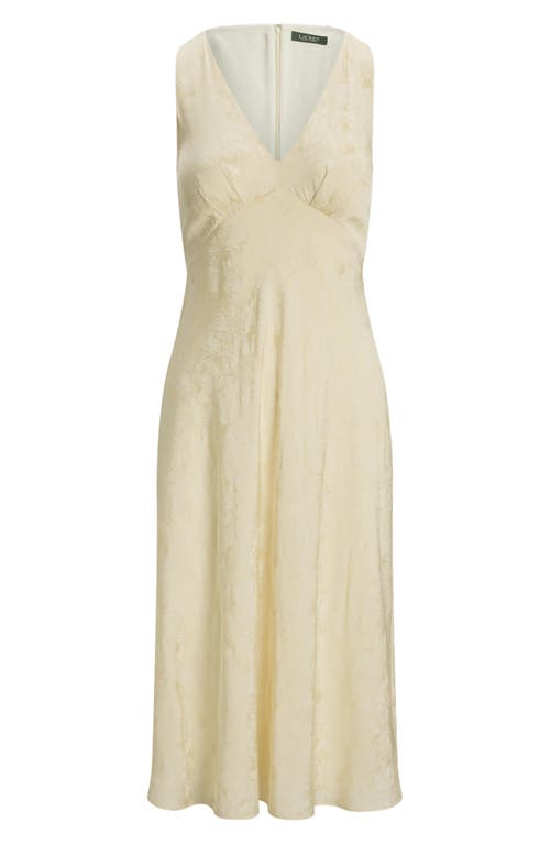 Shop Ralph Lauren Lauren  Floral Jacquard Sleeveless Midi Dress In Ivory Beige