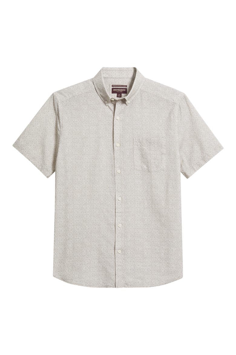 Hampton Geo Print Short Sleeve Stretch Cotton Button-Down Shirt, Alternate, color, TAN DESERT TILE