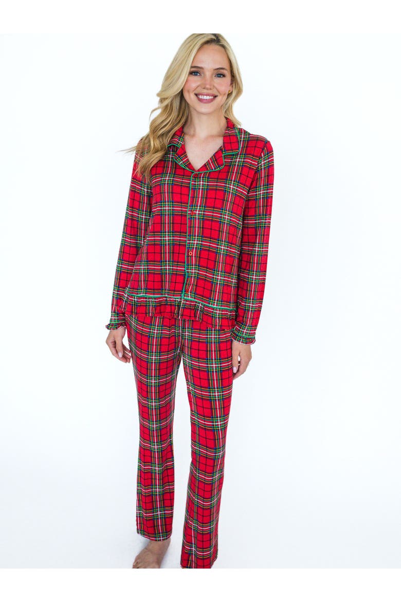 SoftSnooze Women's Ruffle Flare Pajama Set, Alternate, color, Red Nicholas Plaid