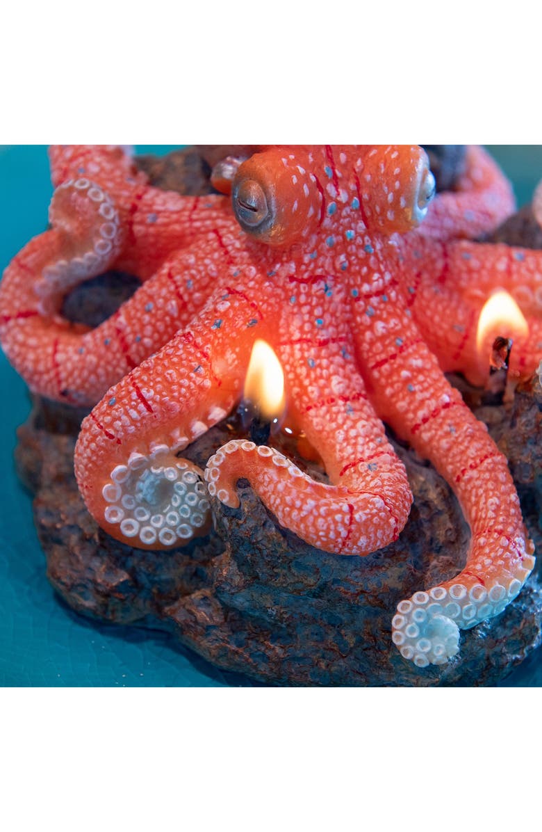 Southlake gifts Octopus on Reef Candle, Alternate, color, Bright Coral / Turquoise
