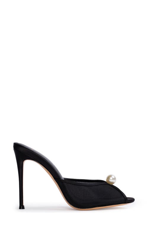 Black Suede Studio Sadie Peep Toe Slide Sandal In Black Mesh