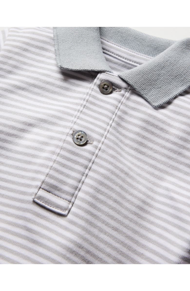 Petite Plume Stripe Polo Romper, Alternate, color, Grey