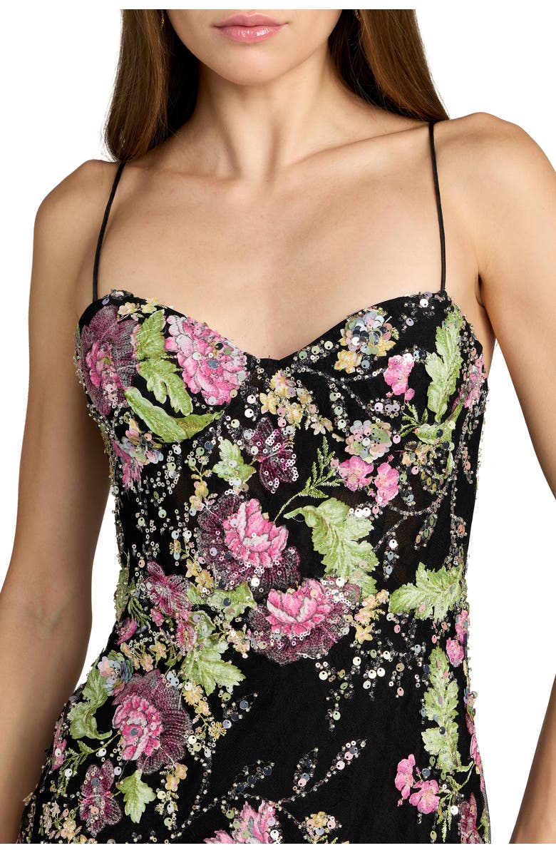 Mac Duggal Embellished Bustier Floral Trumpet Gown, Alternate, color, Black Multi