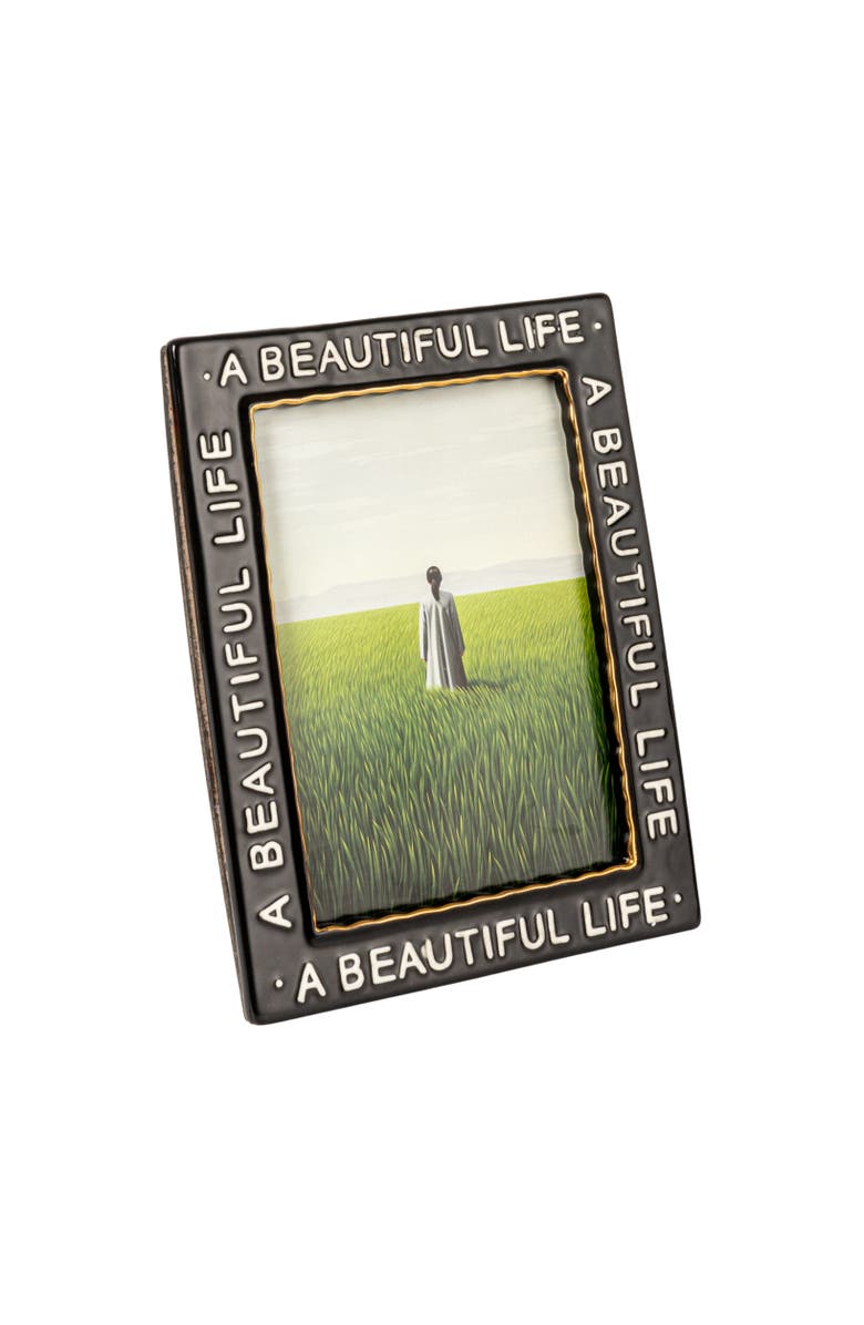 Storied Home Stoneware Photo Frame "A Beautiful Life", Black, Main, color, Black