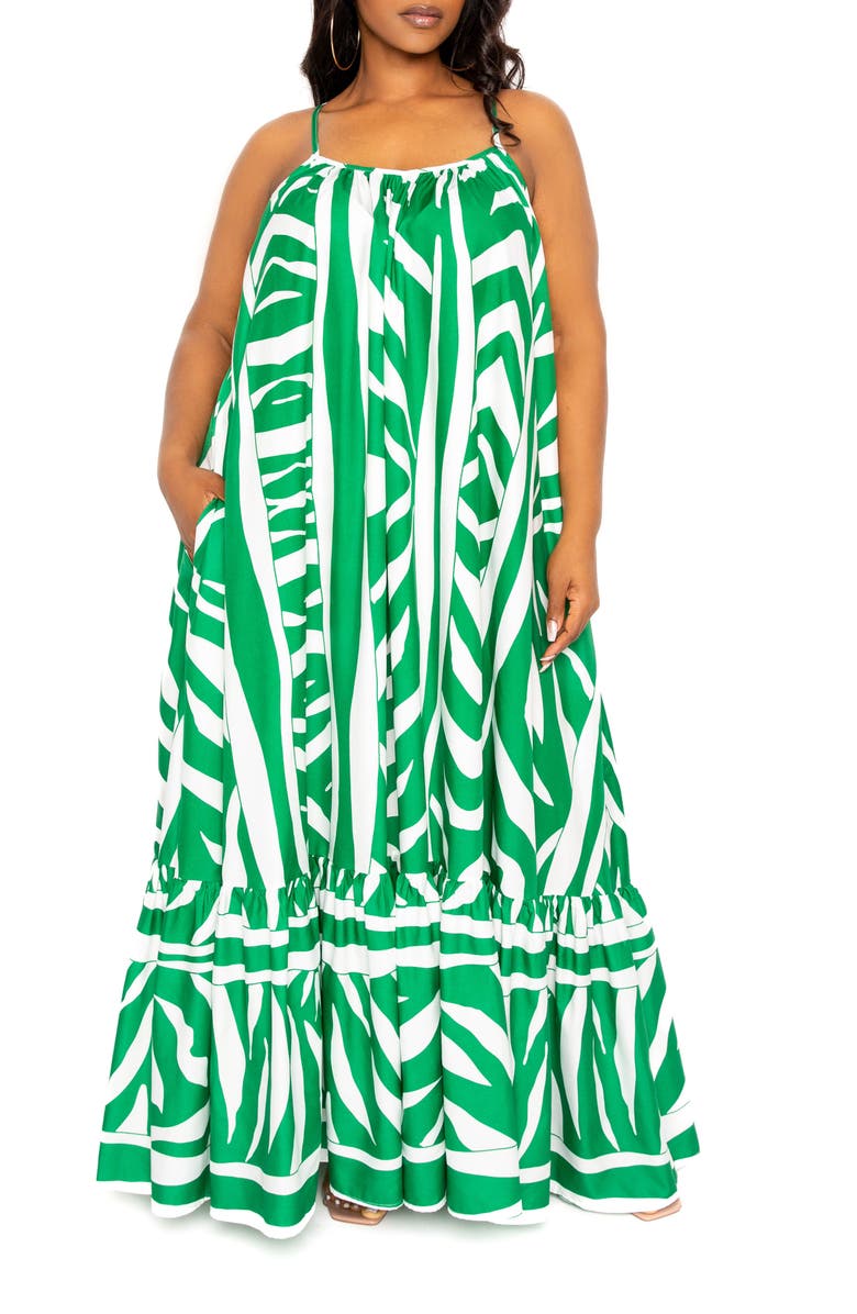 BUXOM COUTURE Animal Print Maxi Dress, Main, color, Green