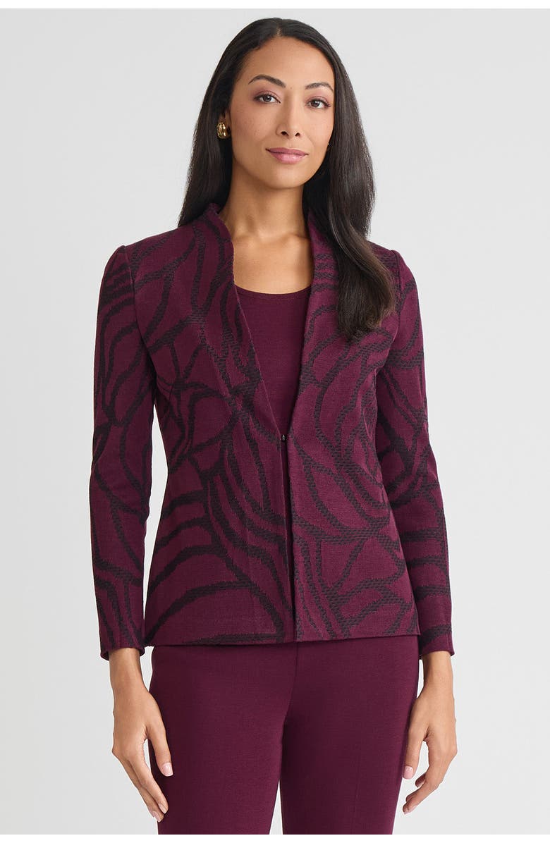 Ming Wang Heritage Rosette Jacquard Knit Jacket, Main, color, Midnight Violet/Black
