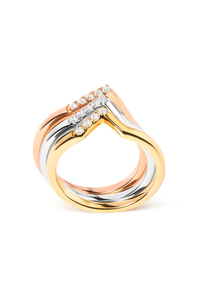 14K Gold 1/4 Cttw Diamond Chevron V Stackable Band Ring Set, Main, color, Yellow