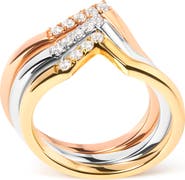 Haus of Brilliance 14K Gold 1/4 Cttw Diamond Chevron V Stackable Band Ring Set