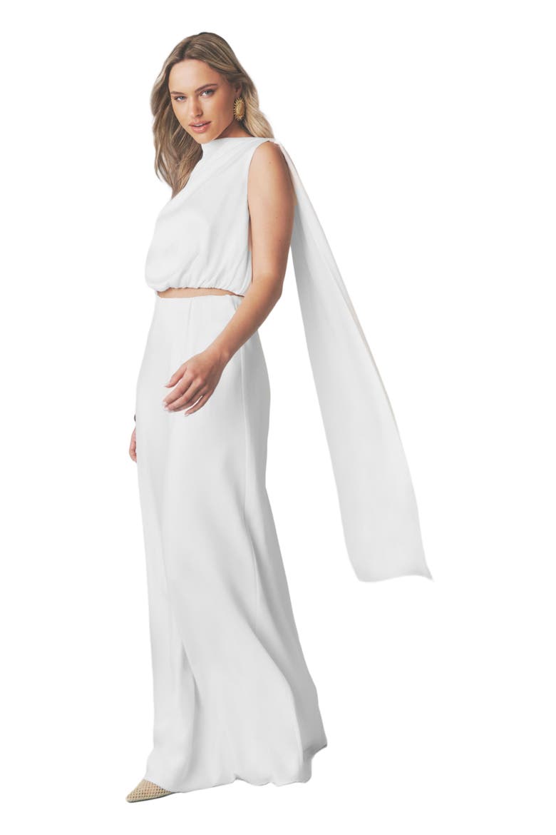 Satin Drape Detail High Neck Top, Main, color, Ivory