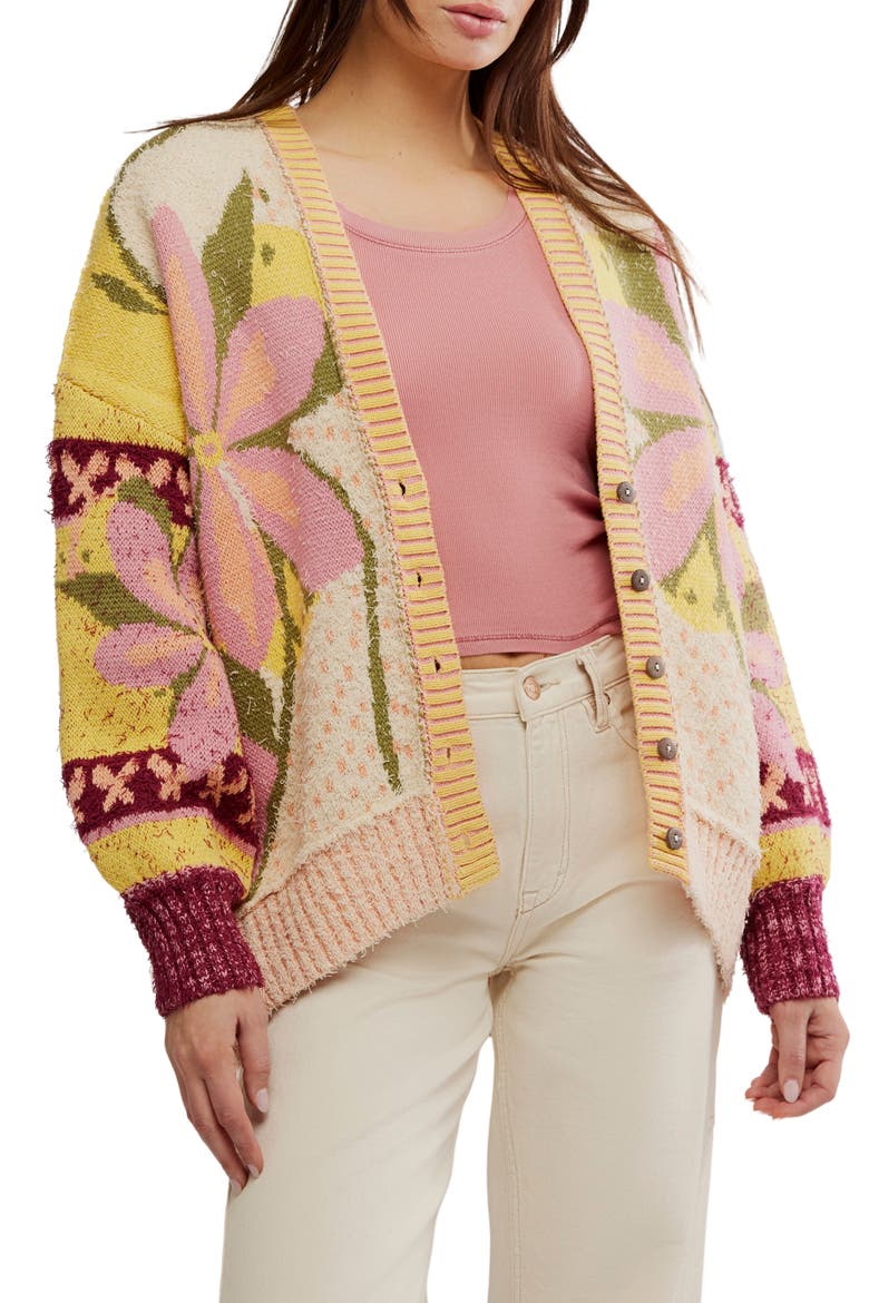 Bali Tropical Garden Cotton Blend Cardigan, Main, color, TROPICAL COMBO