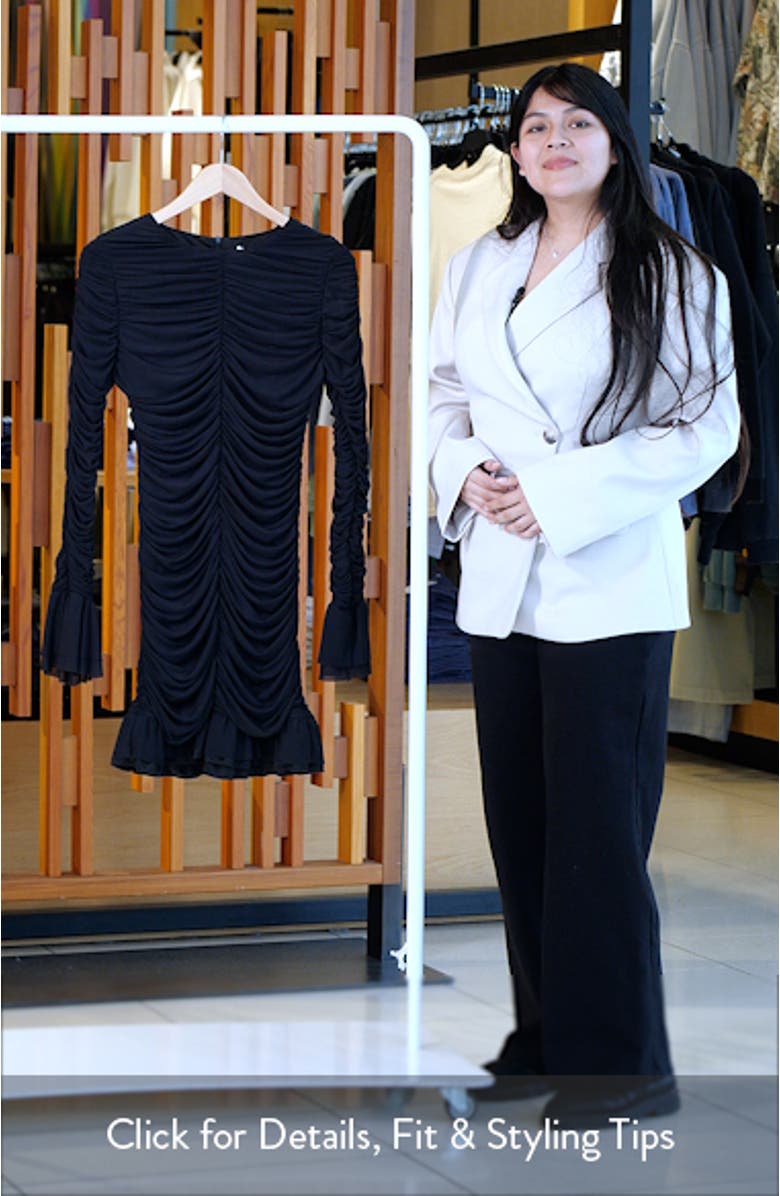 Maxine Long Sleeve Ruched Ruffle Minidress, sales video thumbnail