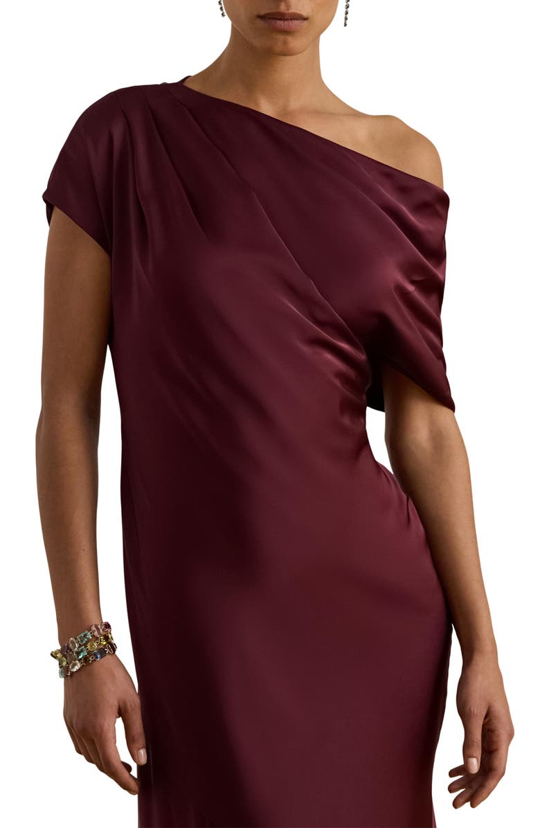 Lauren Ralph Lauren Satin Off the Shoulder Gown, Alternate, color, Dark Garnet